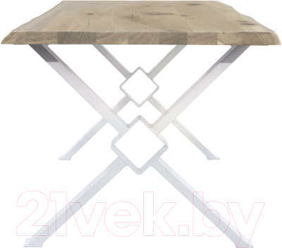 Обеденный стол Buro7 Икс-ромб с обзолом и сучками 150x80x76 (дуб беленый/белый)