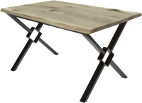 Обеденный стол Buro7 Икс-ромб с обзолом и сучками 150x80x76 (дуб беленый/черный) - 