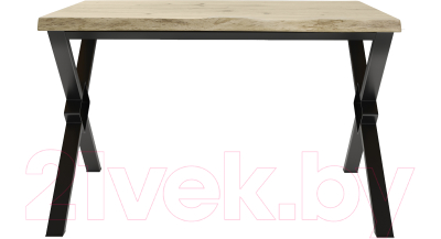 Обеденный стол Buro7 Икс-ромб с обзолом и сучками 150x80x76 (дуб беленый/черный)