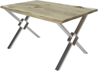 Обеденный стол Buro7 Икс-ромб с обзолом и сучками 150x80x76 (дуб беленый/серебристый) - 