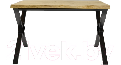Обеденный стол Buro7 Икс-ромб с обзолом и сучками 150x80x76 (дуб натуральный/черный)