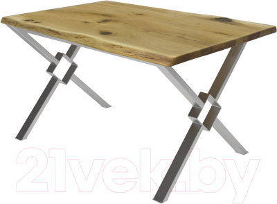 Обеденный стол Buro7 Икс-ромб с обзолом и сучками 150x80x76 (дуб натуральный/серебристый)