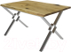 Обеденный стол Buro7 Икс-ромб с обзолом и сучками 150x80x76 (дуб натуральный/серебристый) - 