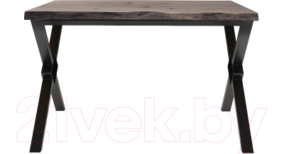 Обеденный стол Buro7 Икс-ромб с обзолом и сучками 150x80x76 (дуб мореный/черный)
