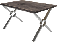 Обеденный стол Buro7 Икс-ромб с обзолом и сучками 150x80x76 (дуб мореный/серебристый) - 