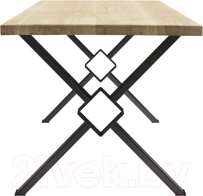 Обеденный стол Buro7 Икс-ромб Классика 180x80x76 (дуб беленый/черный)