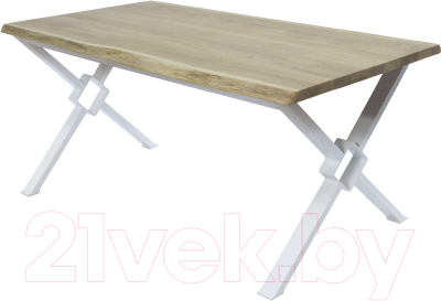 Обеденный стол Buro7 Икс-ромб с обзолом 180x80x76 (дуб беленый/белый)