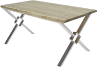 Обеденный стол Buro7 Икс-ромб с обзолом 180x80x76 (дуб беленый/серебристый) - 
