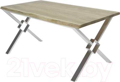 Обеденный стол Buro7 Икс-ромб с обзолом 180x80x76 (дуб беленый/серебристый)