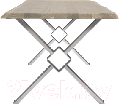 Обеденный стол Buro7 Икс-ромб с обзолом 180x80x76 (дуб беленый/серебристый)