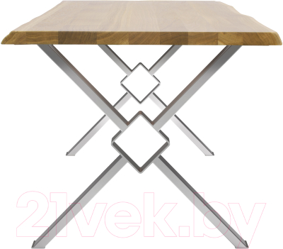Обеденный стол Buro7 Икс-ромб с обзолом 180x80x76 (дуб натуральный/серебристый)