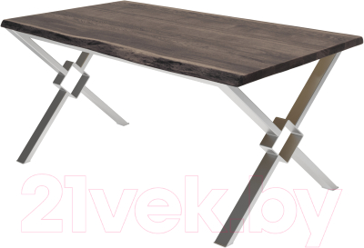 Обеденный стол Buro7 Икс-ромб с обзолом 180x80x76 (дуб мореный/серебристый)