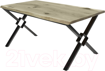 Обеденный стол Buro7 Икс-ромб С обзолом и сучками 180x80x76 (дуб беленый/черный)