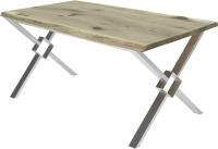 Обеденный стол Buro7 Икс-ромб с обзолом и сучками 180x80x76 (дуб беленый/серебристый) - 
