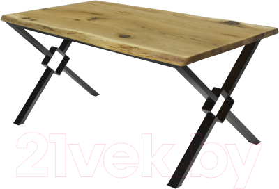 Обеденный стол Buro7 Икс-ромб с обзолом и сучками 180x80x76 (дуб натуральный/черный)
