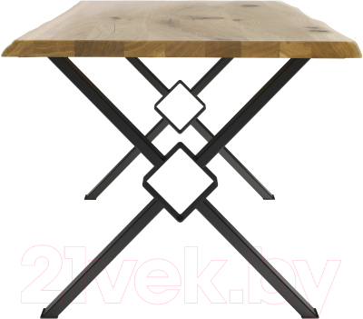 Обеденный стол Buro7 Икс-ромб с обзолом и сучками 180x80x76 (дуб натуральный/черный)