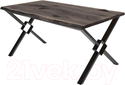 Обеденный стол Buro7 Икс-ромб с обзолом и сучками 180x80x76 (дуб мореный/черный)
