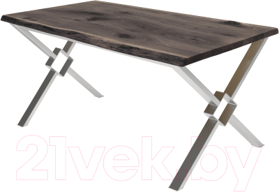 Обеденный стол Buro7 Икс-ромб с обзолом и сучками 180x80x76 (дуб мореный/серебристый)