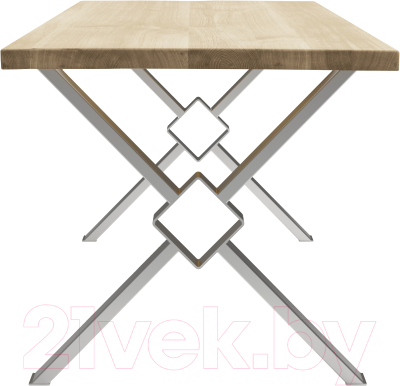 Обеденный стол Buro7 Икс-ромб Классика 110x80x76 (дуб беленый/серебристый)