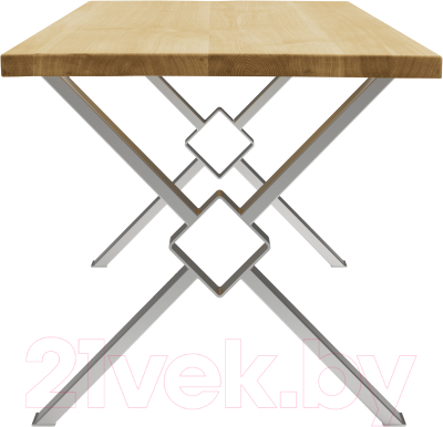 Обеденный стол Buro7 Икс-ромб Классика 110x80x76 (дуб натуральный/серебристый)