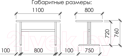 Обеденный стол Buro7 Двутавр с обзолом 110x80x76 (дуб беленый/черный)