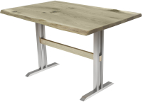 Обеденный стол Buro7 Двутавр с обзолом и сучками 110x80x76 (дуб беленый/серебристый) - 