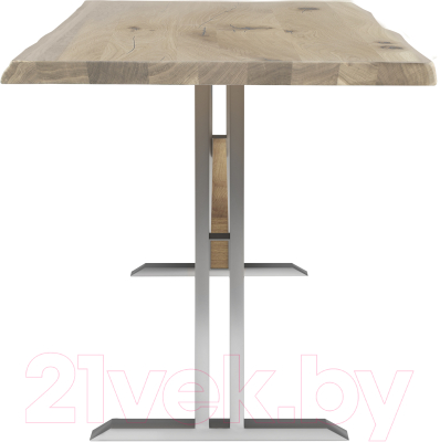 Обеденный стол Buro7 Двутавр с обзолом и сучками 110x80x76 (дуб беленый/серебристый)