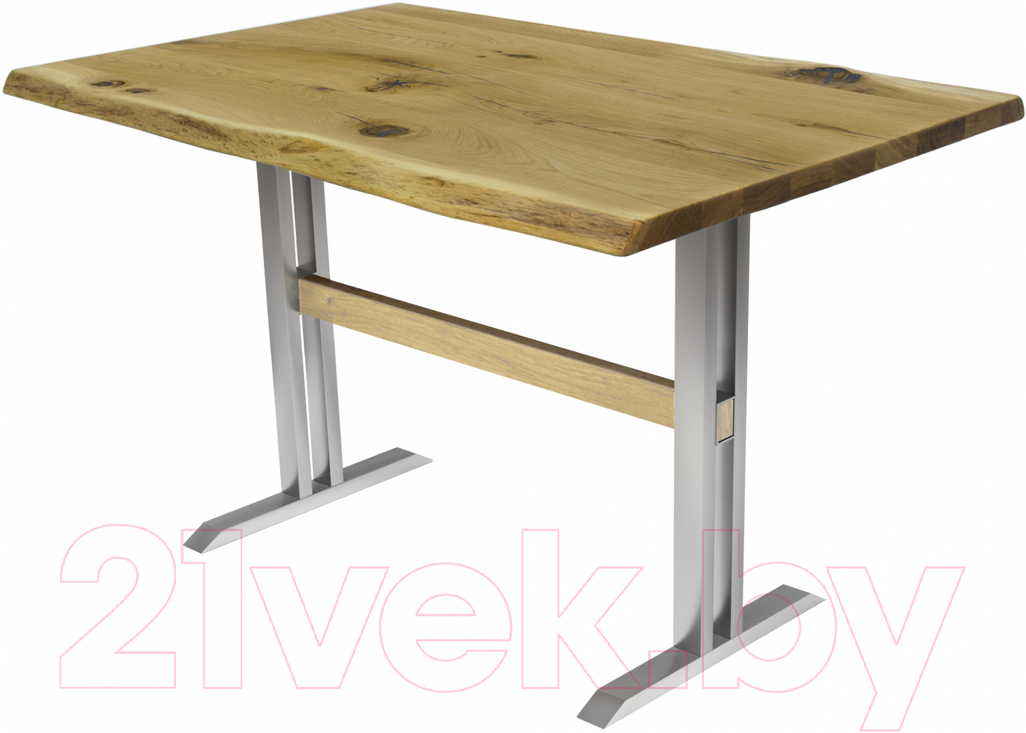 Обеденный стол Buro7 Двутавр с обзолом и сучками 110x80x76 (дуб натуральный/серебристый)