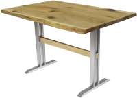 Обеденный стол Buro7 Двутавр с обзолом и сучками 110x80x76 (дуб натуральный/серебристый) - 