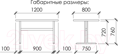 Обеденный стол Buro7 Двутавр Классика 120x80x76 (дуб беленый/черный)