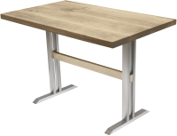 Обеденный стол Buro7 Двутавр Классика 120x80x76 (дуб беленый/серебристый) - 