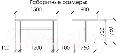 Обеденный стол Buro7 Двутавр Классика 150x80x76 (дуб беленый/черный)