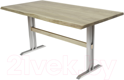 Обеденный стол Buro7 Двутавр с обзолом 150x80x76 (дуб беленый/серебристый)