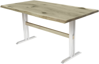 Обеденный стол Buro7 Двутавр с обзолом и сучками 150x80x76 (дуб беленый/белый) - 