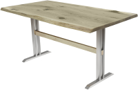 Обеденный стол Buro7 Двутавр с обзолом и сучками 150x80x76 (дуб беленый/серебристый) - 