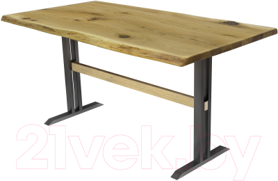 Обеденный стол Buro7 Двутавр с обзолом и сучками 150x80x76 (дуб натуральный/черный)