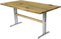 Обеденный стол Buro7 Двутавр с обзолом и сучками 150x80x76 (дуб натуральный/серебристый) - 