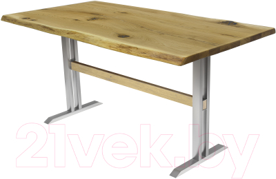 Обеденный стол Buro7 Двутавр с обзолом и сучками 150x80x76 (дуб натуральный/серебристый)