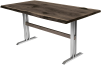 Обеденный стол Buro7 Двутавр с обзолом и сучками 150x80x76 (дуб мореный/серебристый) - 