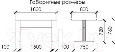 Обеденный стол Buro7 Двутавр Классика 180x80x76 (дуб мореный/черный)