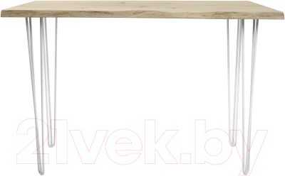 Обеденный стол Buro7 Грасхопер с обзолом и сучками 110x80x75 (дуб беленый/белый)