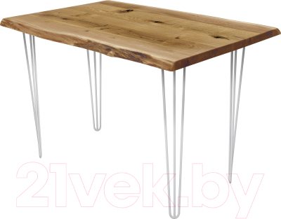 Обеденный стол Buro7 Грасхопер с обзолом и сучками 110x80x75 (дуб натуральный/белый)
