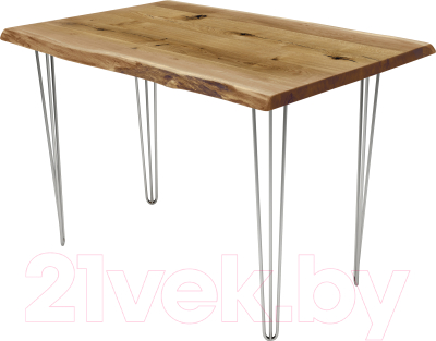 Обеденный стол Buro7 Грасхопер с обзолом и сучками 110x80x75 (дуб натуральный/серебристый)