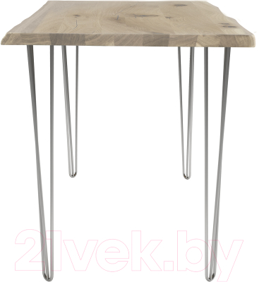 Обеденный стол Buro7 Грасхопер с обзолом и сучками 120x80x75 (дуб беленый/серебристый)