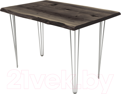 Обеденный стол Buro7 Грасхопер с обзолом и сучками 120x80x75 (дуб мореный/серебристый)