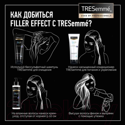 Набор косметики для волос Tresemme Filer Effectl шампунь+кондицион+крем-уход несмываемый+клатч (200мл+200мл+8мл)