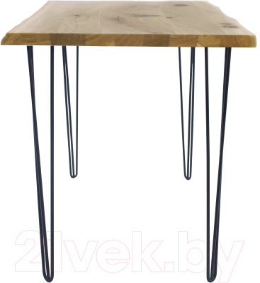 Обеденный стол Buro7 Грасхопер с обзолом и сучками 150x80x75 (дуб натуральный/черный)