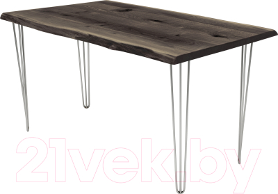 Обеденный стол Buro7 Грасхопер с обзолом и сучками 150x80x75 (дуб мореный/серебристый)
