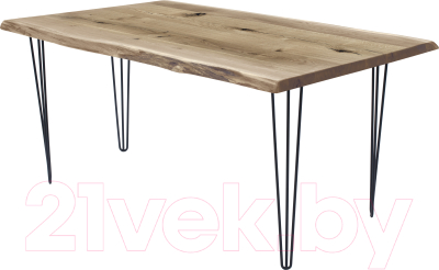 Обеденный стол Buro7 Грасхопер с обзолом и сучками 180x80x75 (дуб беленый/черный)