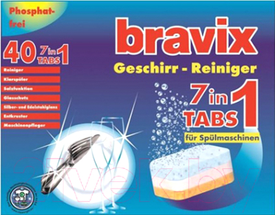 Таблетки для посудомоечных машин Bravix Geschirrreiniger-Tabs 7 в 1 (40шт)
